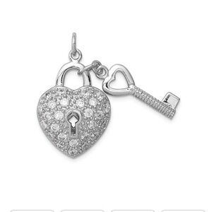 Rhodium Over Sterling Silver Cubic
Zirconia Heart Lock & Key
Pendant With Chain